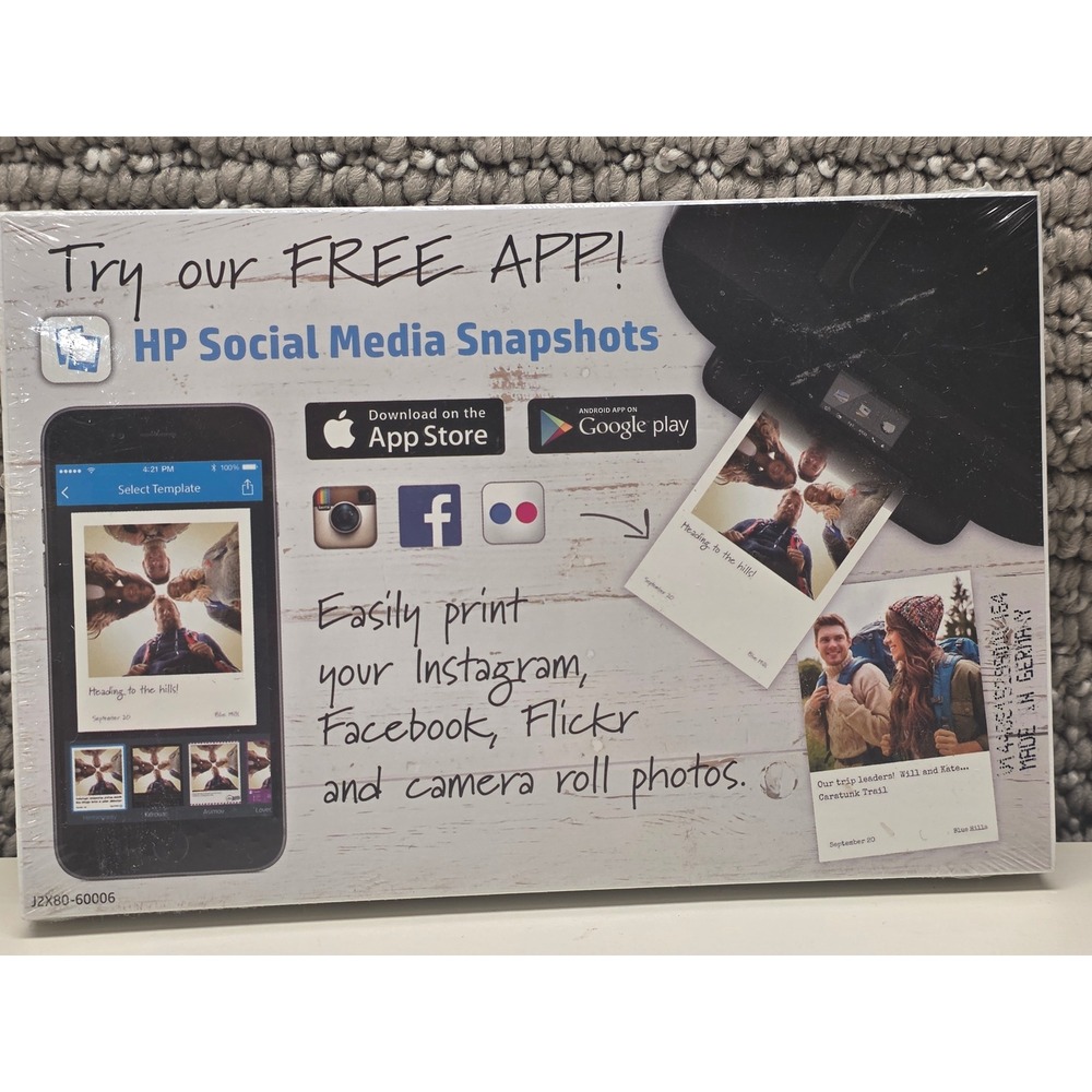 HP Social Media Snapshots 4x5 Sticky Back Photo Paper J2X80-60006 New Sealed